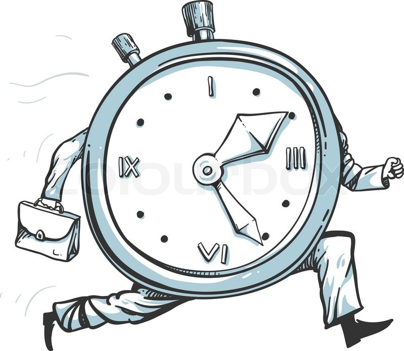 800x696 Vector Illustration Of A Clock Character Running Of Time Stock