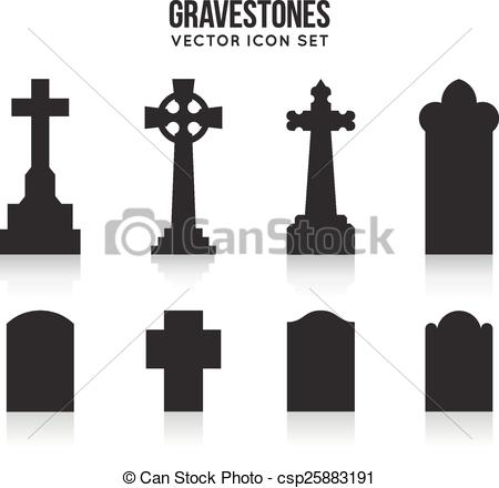 450x440 Tombstone Silhouette Icons Isolated On White Background. Set Of