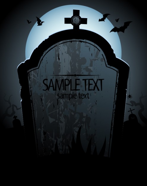 495x626 Halloween Grave Tombstone Card With Blue Moon And Bats Download