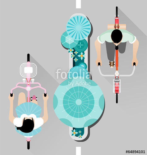 475x500 People Riding A Bicycle On Street Top View Vector Stock Image And