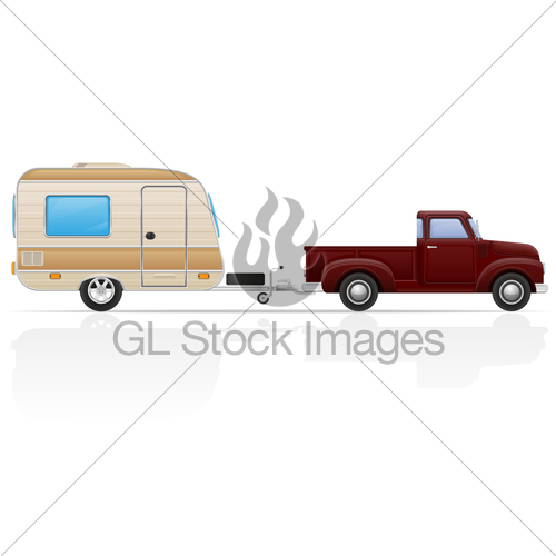500x500 Old Retro Car Pickup With Trailer Vector Illustration Gl Stock