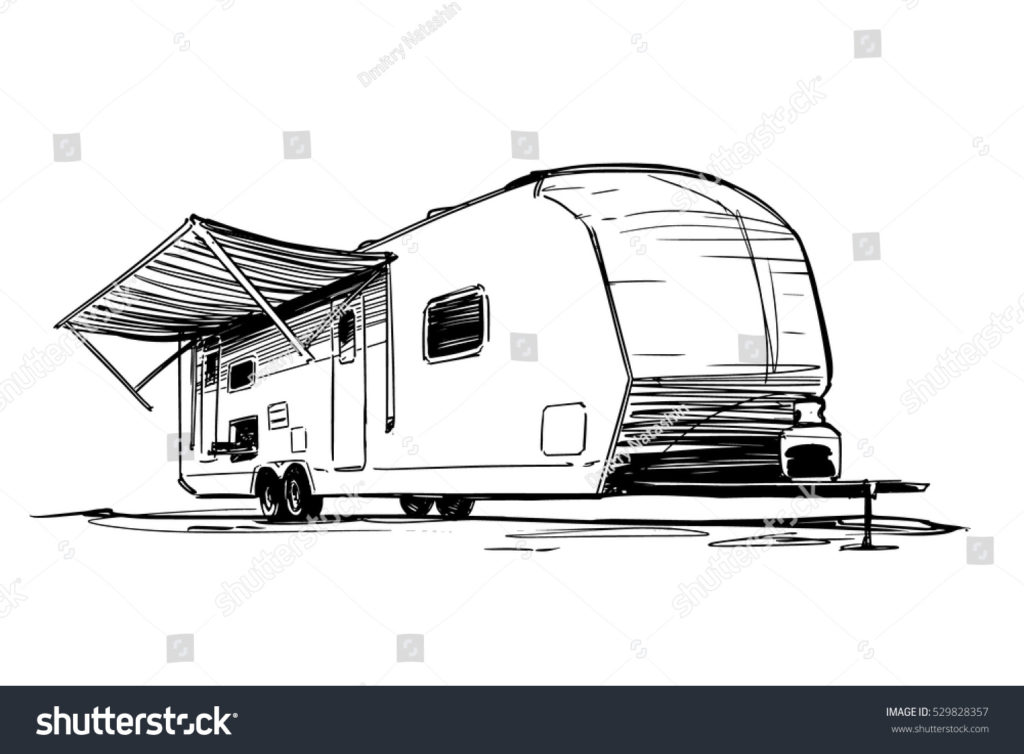 1024x754 Trailer House Black White Sketch Stock Photo Vector Clipart And