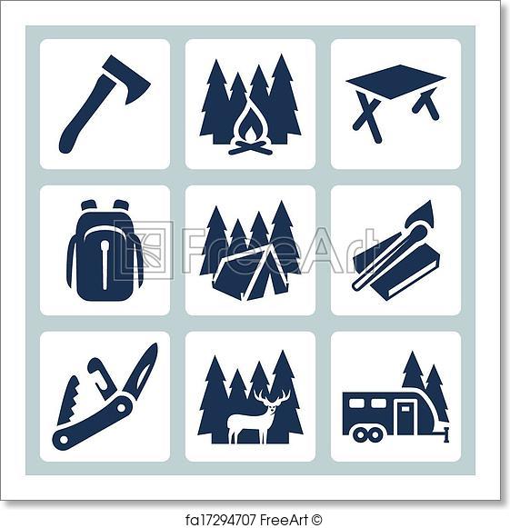 561x581 Free Art Print Of Vector Camping Icons Set Axe, Campfire, Camping