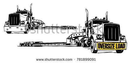 450x218 Lowboy Trailer. Vector Illustration Semi Lowboy