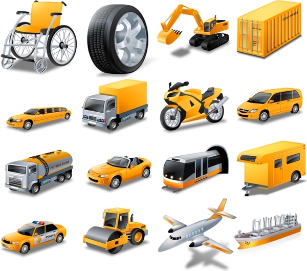 600x529 Transport Icons Collection Yellow Realistic Style Design Free