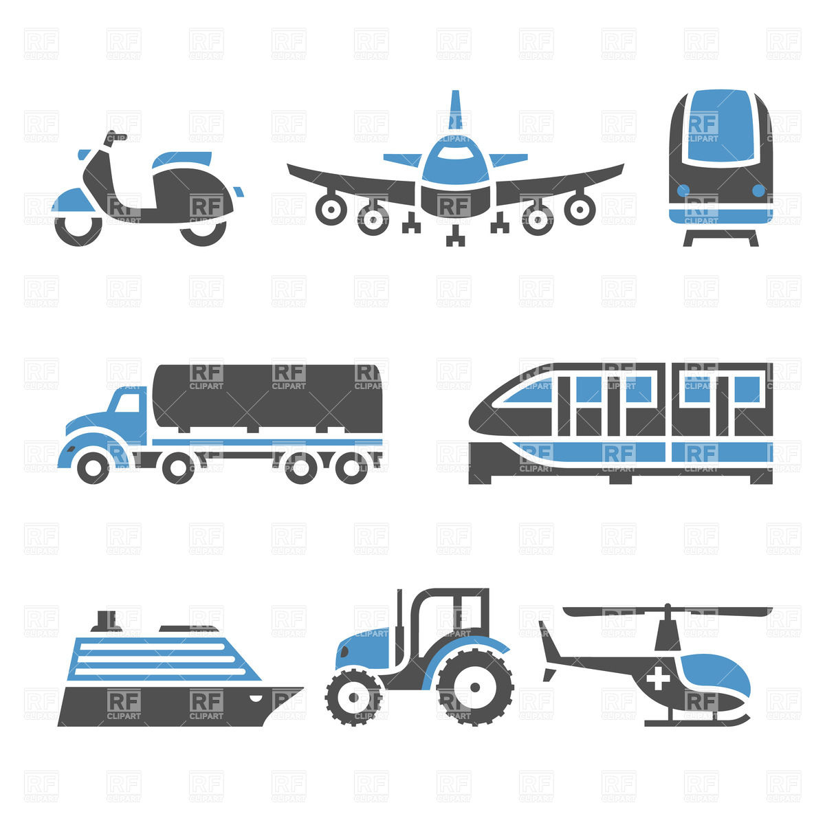 1200x1200 Air, Land And Sea Transport Icons Vector Image Vector Artwork Of