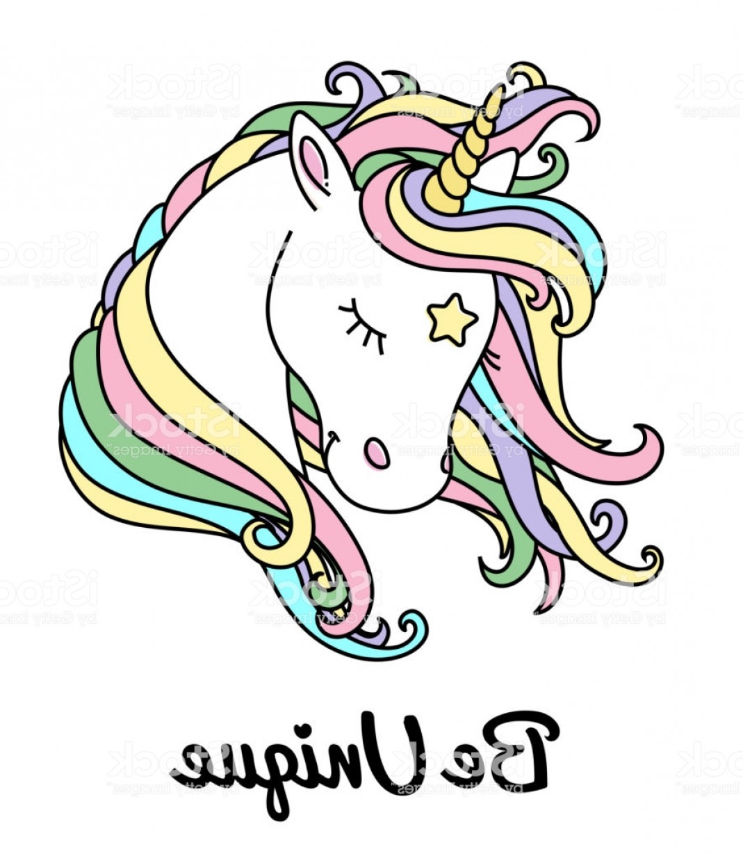 1069x1228 Unicorn Vector Head With Rainbow Hair And Inscription Be Unique Gm