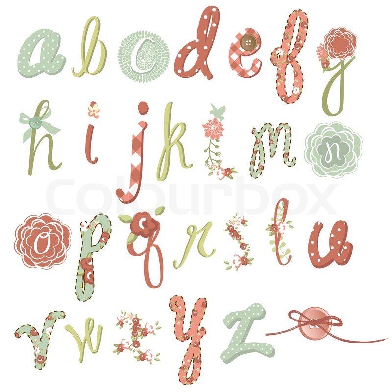 800x800 Unique Vector Flower Font Amazing Hand Drawn Alphabet Stock