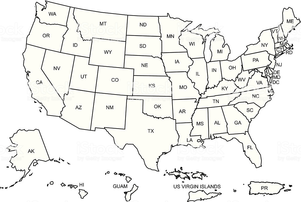 1024x688 Usa Vector Map Outline With Its Territories Stock Art More Images