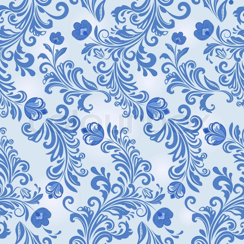 800x800 Seamless Winter Blue Flower Vector Wallpaper Pattern. Stock