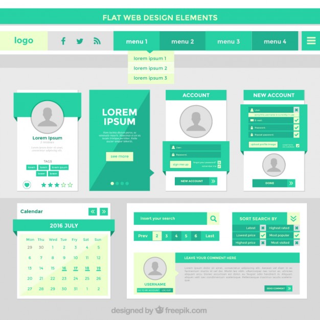626x626 Flat Web Design Elements In Green Color Vector Free Download