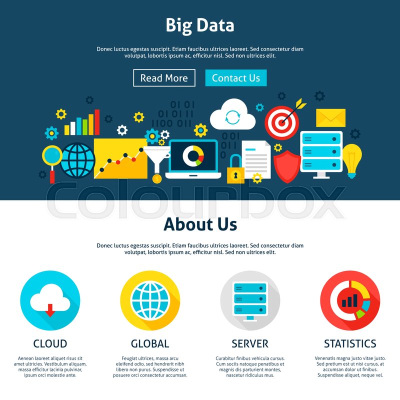 800x800 Big Data Website Design. Flat Style Vector Illustration For Web