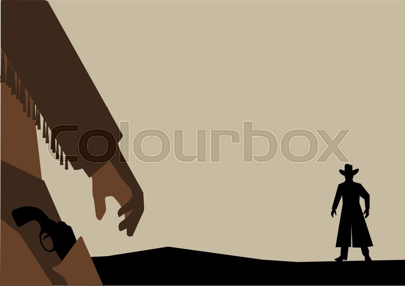 800x566 Hand Drawn Wild West Background. Cowboys Hand With A Revolver