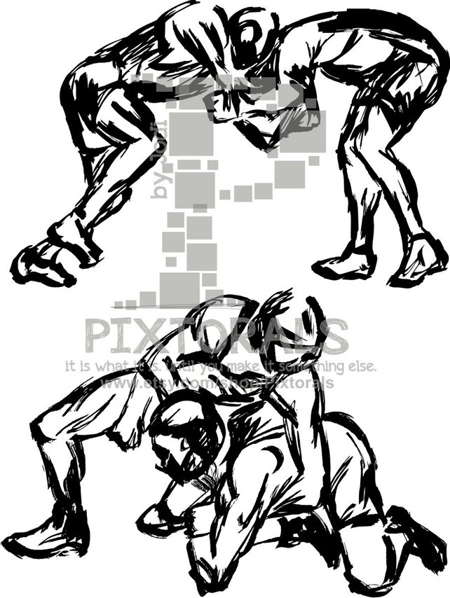 642x854 2 Wrestlers Vector Wrestlers As Png Jpg High Res Pdf And Etsy