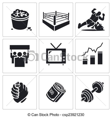 450x470 Wrestling Vector Icons Set. Wrestling Vector Isolated Flat Icons