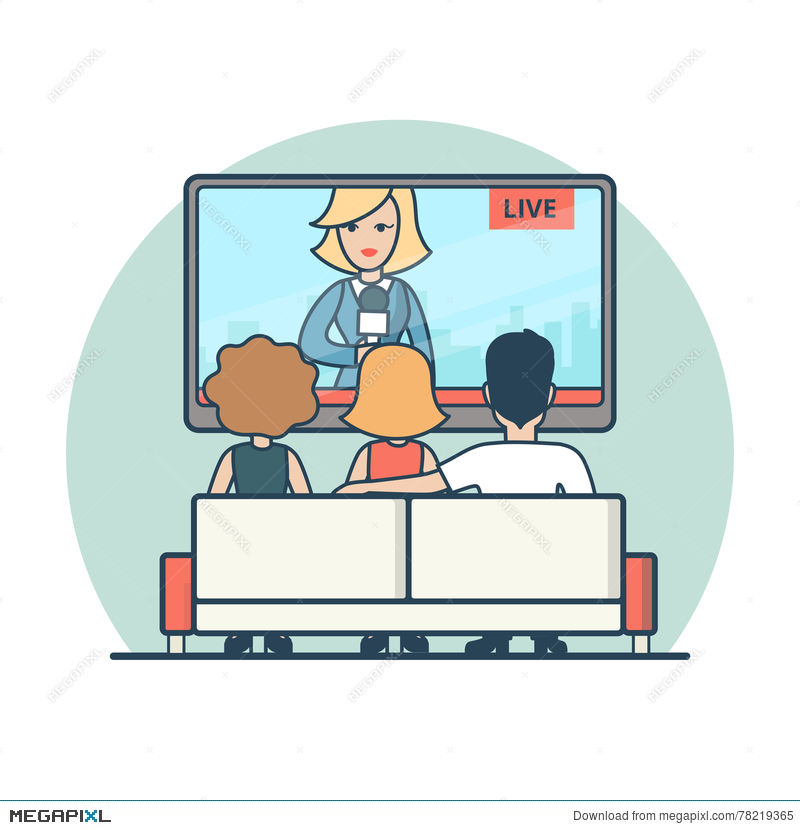 800x830 Linear Flat People Watching News On Tv Vector Live Illustration