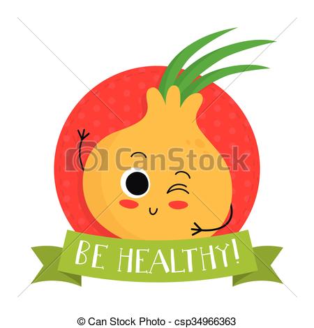450x470 Onion, Cute Vegetable Vector Character Badge, Bright Illustration