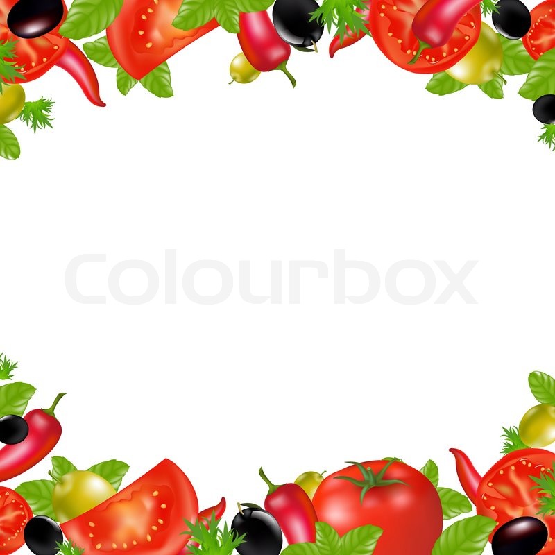 800x800 Border Fresh Vegetables With Gradient Mesh, Isolated On Red