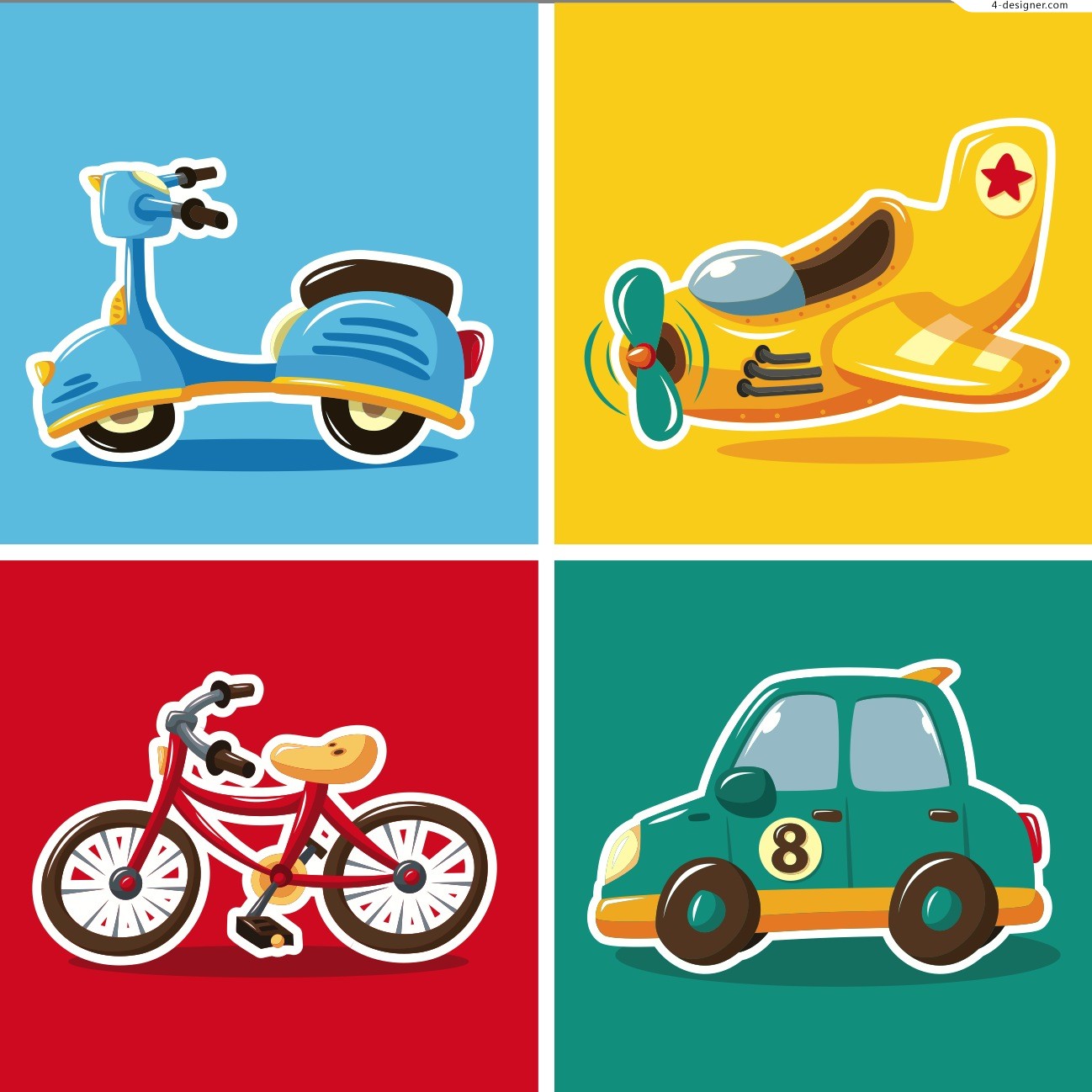 1298x1298 4 Designer The Flat Cartoon Vehicles Vector Material