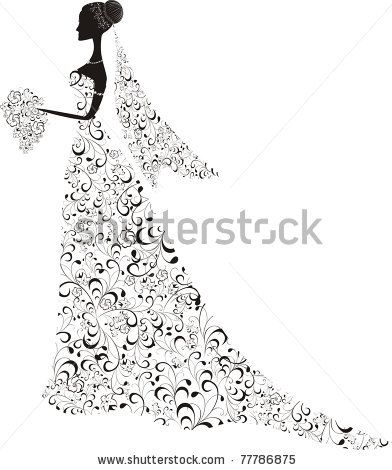 392x470 Beautiful Bride With Floral Dress And Veil. Vector Illustration