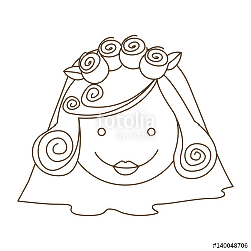500x500 Sketch Silhouette Cartoon Face Bride With Veil Vector Illustration
