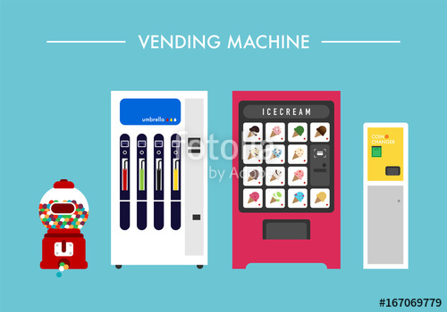500x350 Candy Vending Machine Vector Flat Design Illustration Set Stock