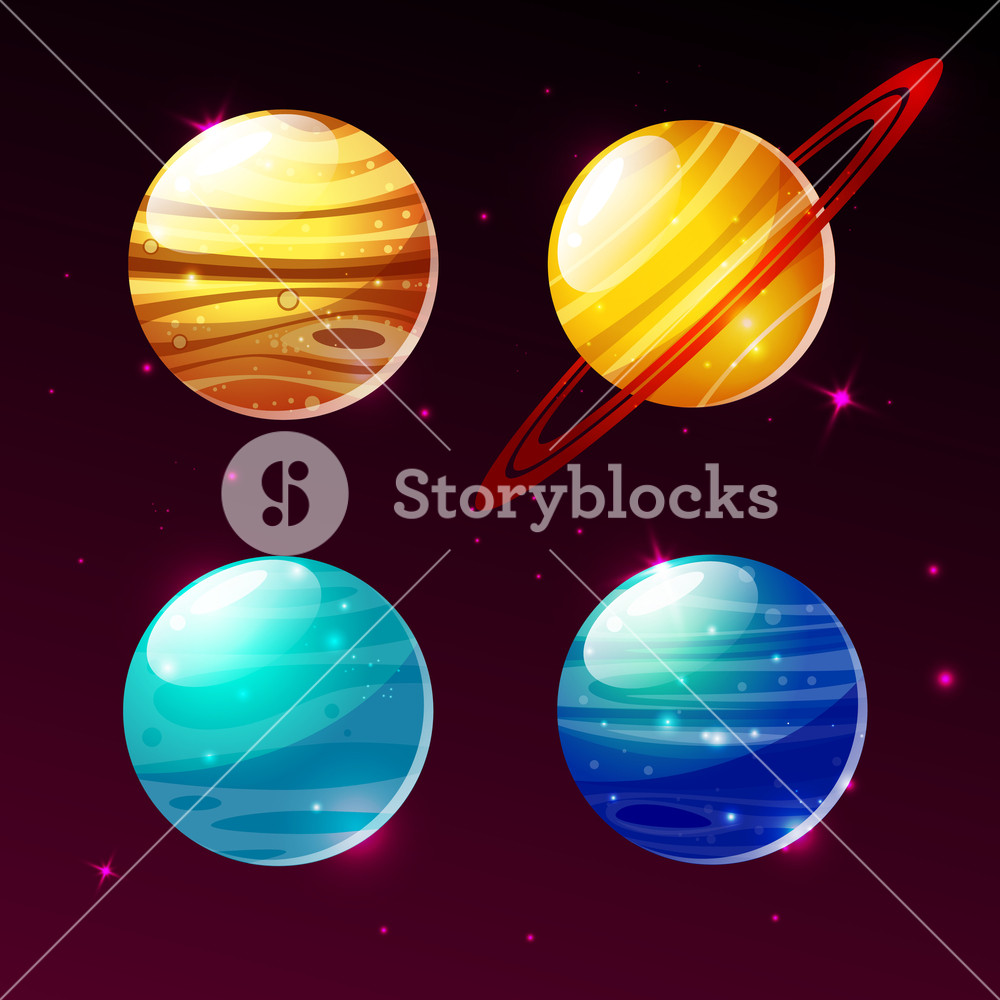 1000x1000 Planets Of Galaxy Vector Illustration Icons Of Cartoon Mars