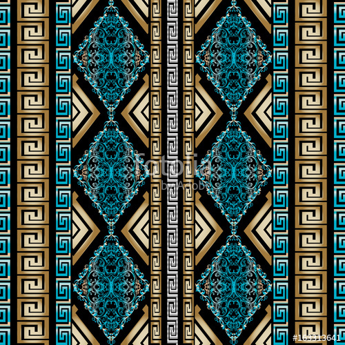 500x500 Striped Geometric Seamless Pattern With Vertical Gold And Blue 3d