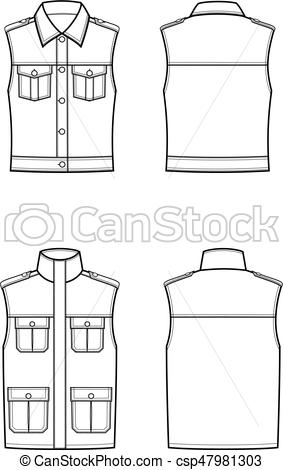 283x470 Vest. Vector Illustration Of Waistcoat. Front And Back. Clothes In