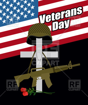 336x400 Veterans Day. Cross With Soldier Helmet. Vector Image Vector
