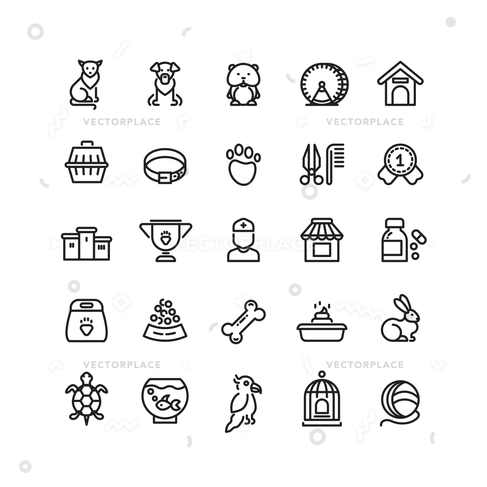 1000x1000 Pet Shop Animals Thin Line Icons Vector Illustration 31648
