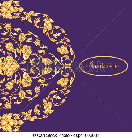 450x470 Floral Decorated Invitation Card With Antique, Luxury Violet
