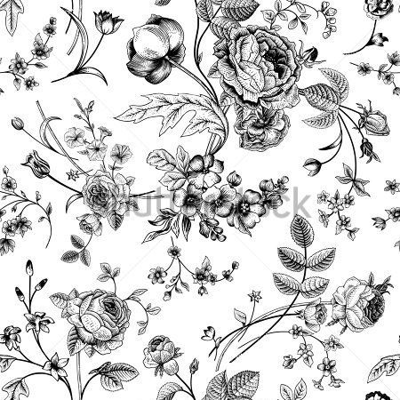 450x450 Seamless Vector Vintage Pattern With Victorian Bouquet Of Black