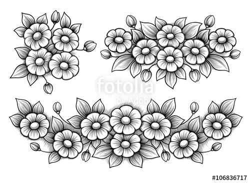500x367 Set Flowers Daisy Bunch Vintage Victorian Floral Engraved Ornament