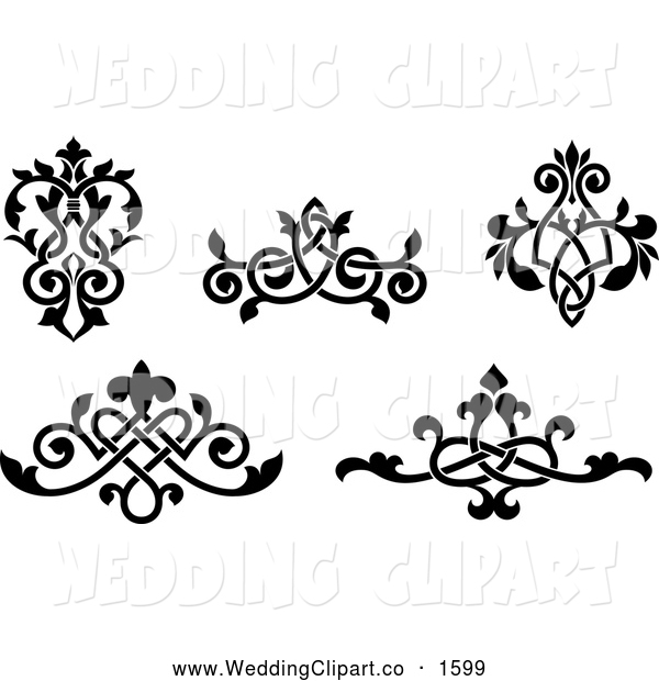 600x620 Vector Marriage Clipart Of Black And White Ornate Wedding Floral
