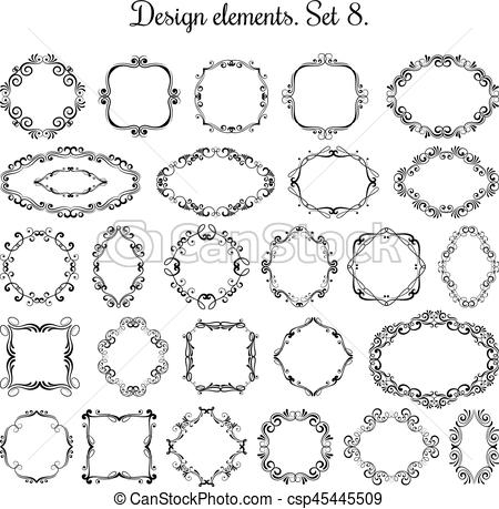 450x459 Vintage Floral Victorian Frames. Vector Medieval Style Flourish