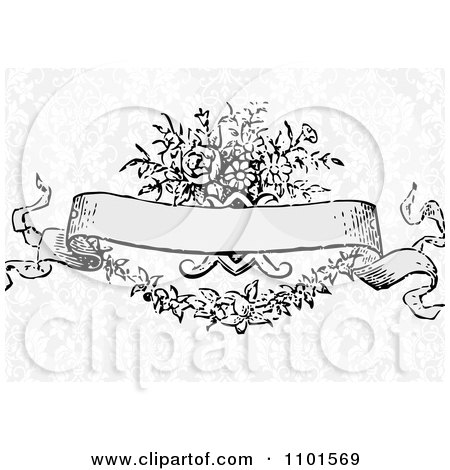 450x470 Clipart Victorian Floral Banner Over Gray Damask