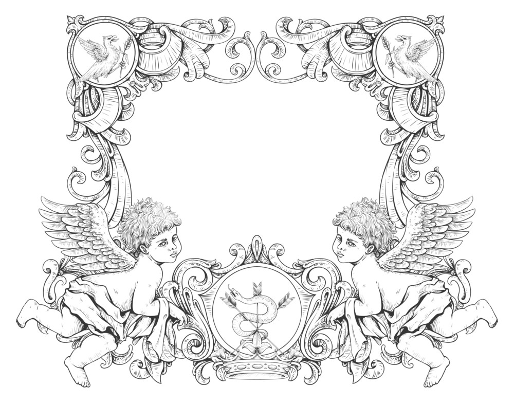 1000x786 Vector Victorian Frame With Angels Royalty Free Stock Image