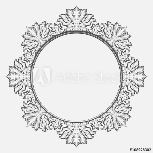 500x500 Vintage Victorian Frame. Round Baroque Engraving Border Floral