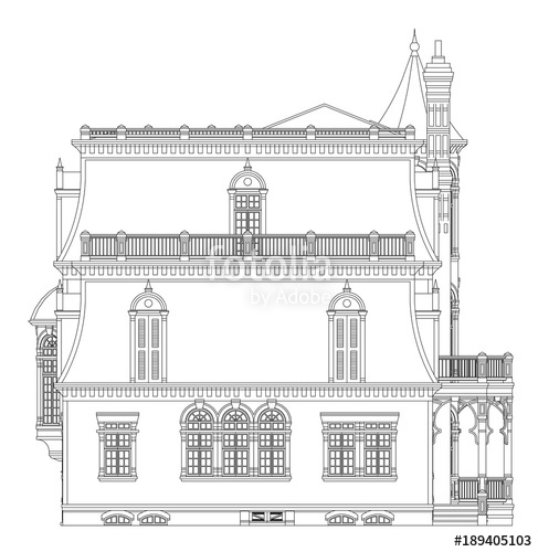 487x500 Old House In Victorian Style. Illustration On White Background