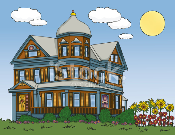 569x440 Summer Victorian House Stock Vector