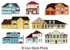 272x194 Victorian Blue Village House. Detailed Isolated Vector Old Town