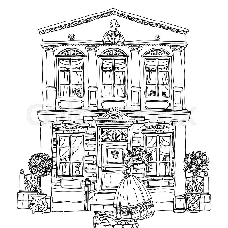 800x800 Contoured Black And White Victorian House With A Strolling Woman