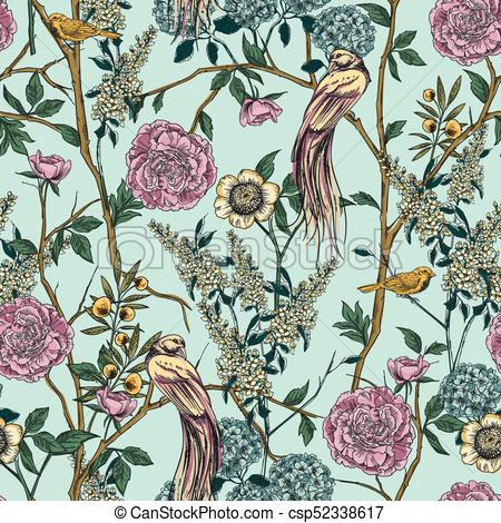 450x470 Victorian Garden. Floral Seamless Pattern. Vector... Vector Clip