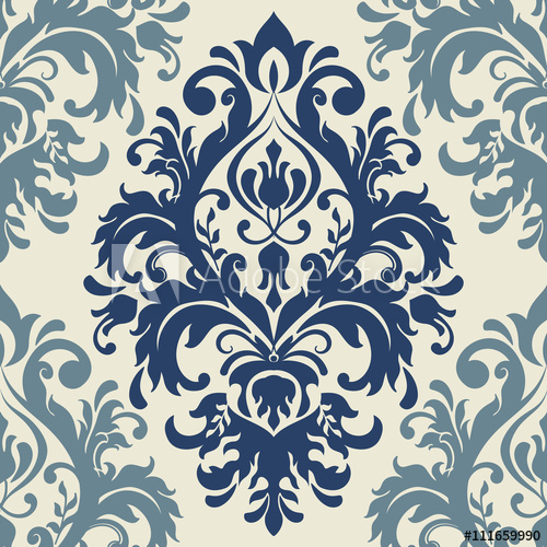 500x500 Seamless Victorian Pattern In Blue And Beige.