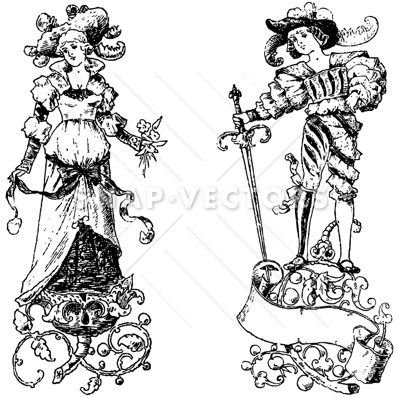 800x800 Vector Clipart Victorian Vintage Princess And Prince