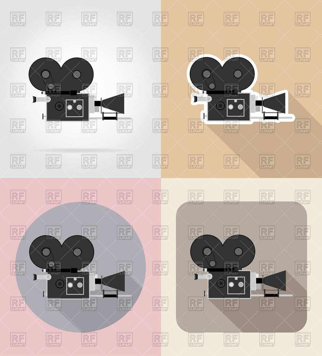 1086x1200 Old Retro Vintage Movie Video Camera Flat Icons Vector Image