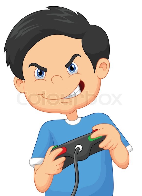 582x800 Vector Illustration Of Child Cartoon Plays Games On Video Game