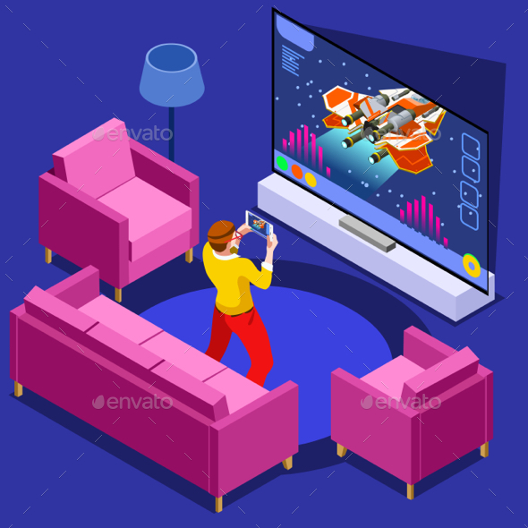 590x590 Video Game Computer Gaming Isometric Person Vector Illustration By