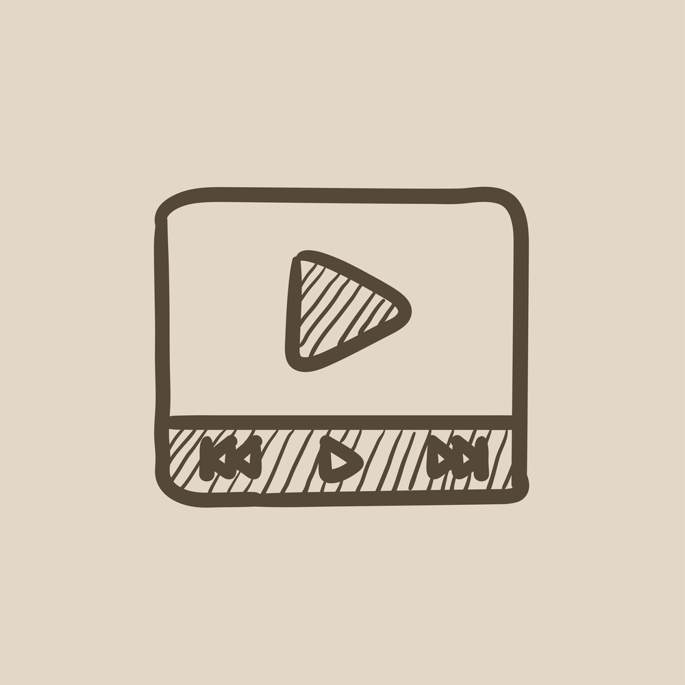 1000x1000 Video Player Vector Sketch Icon Isolated On Background. Hand Dra